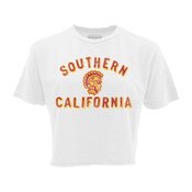 USC Trojans Women's White Vintage Tommy Boyfriend Crop T-Shirt